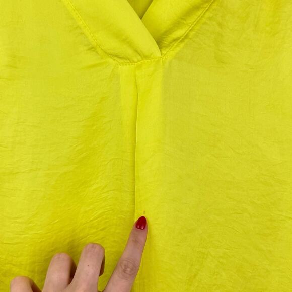 Ivy Jane Bright Neon Yellow Satin V-neck Flutter Short Sleeve Blouse - Picture 10 of 13
